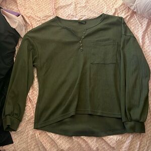 ❤️‍🔥3/$15❤️‍🔥 shein women’s olive green waffle knit long sleeve sz-Medium